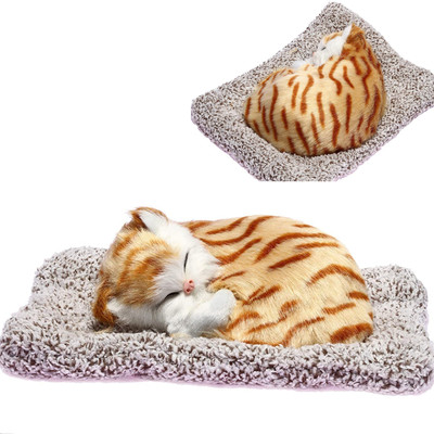 SAMVAT Stuffed Sleeping Cat Toy With Realistic Meow Sound-Plush Animal Fur Toy For Car  - 6 cm(Multicolor)