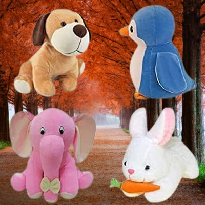 SHIVANGI COLLECTIONS Pack Of 4 Combo Penguin Brown Dog Elephant Rabbit Stuffed Toy For Kids  - 35 cm(Multicolor)