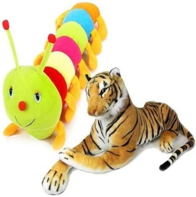 4AJ BAZAAR Soft Animal Toy for Kids/Birthday Gift/Boy/Girl Combo of Tiger and Caterpillar  - 40 cm(Multicolor)