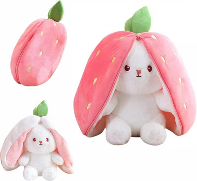 JP GLOBAL Plush Toy Pillow Reversible Bunny Soft Toy For Kids  - 25 cm(Strawberry)