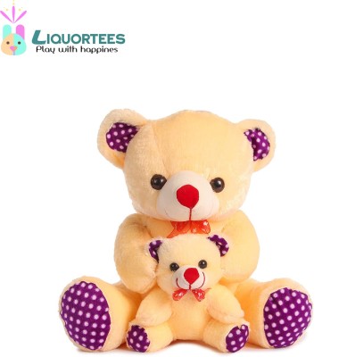 Liquortees Mother and Baby Cream Teddy bear Stuffed Soft toy for kids Girls Baby's  - 35 cm(Cream)