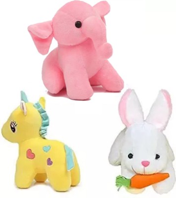Gking Soft Toy Combo Pack of 3 Unicorn, Pink Elephant, Rabbit Hugable Lovable Plush Stuffed Toy for Babies and Kids  - 25 cm(Multicolor)