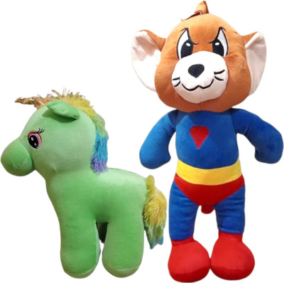 Luipui Unicorn Horse & SuperHero Soft Toys Combo / Sets of 2 Cute Stuffed Toys for Kids  - 45 cm(Green / Blue)