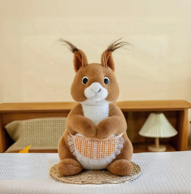 cuddlenest Squirrel Stuffed Animal Soft Toy | Brown Plush Toy with Apron & Tufted Ears  - 30 mm(Orange)