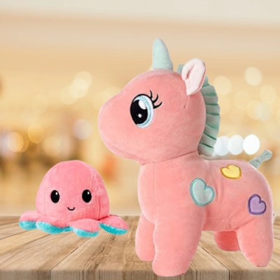 R C TRADERS Soft, Stuffed, Plush Trendy Toys Combo - Reversible Octopus and Unicorn  - 30 cm(Multicolor)