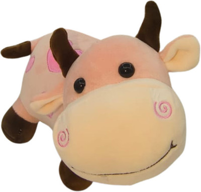 ToyShip Toy Ship Soft Plush Cow Toy for Kids – Cute Pink Stuffed Animal with Big Eyes  - 19 cm(Pink)