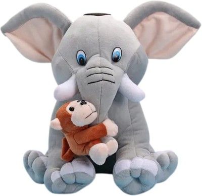 MummaSmile Big Elephant & Monkey Friend Stuffed Soft Toys,Birthday Gift for Girls/Boys/Kids  - 60 cm(Grey, Dark Brown)