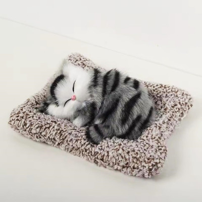 Super Toy Cute Sleeping Cat Plush Toy with Meow Sound, Kids Gift & Car Dashboard Accessory  - 4 cm(Stripped Black)