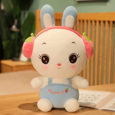 NIBBANIBBI Strawberry Headset Rabbit Plush Toy Soft Bunny Stuffed Doll Cartoon Animal Toys  - 65 cm(Bluee, White)