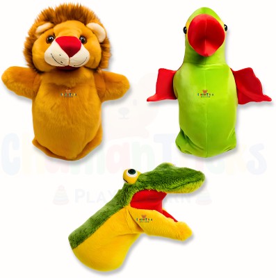 Chamantricks Plush Puppets | Lion | Parrot | Crocodile | Hand Puppets for Kids  - 12 inch(Multicolor)