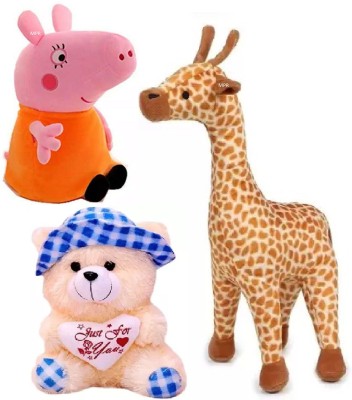 Nuiso Playing Pikachu,Giraffe & Cream Blue Cap Kids boys, girls cute teddy bear  - 26 cm(Multicolor)