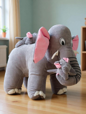 RSS SOFT TOYS MOTHER ELEPHANT WITH BABY(Multicolor)