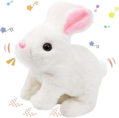 AJDK MART Hopping Walking Bunny Toy with Sounds, Jumping Rabbit Wiggling Ears, Moving SofT  - 18 cm(White)