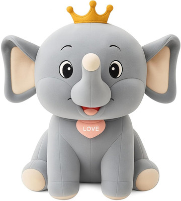 PREEKS RETAILERS Grey Crown Elephant Soft Toy for Kids | Cute 45 cm Plush Stuffed Animal Gift  - 30 cm(Grey)