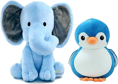 BestLook Highy Quality Elephant Sitting With Cute Blue Penguine Plush Soft Toy For Kids  - 30 cm(Multicolor)