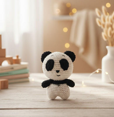 MynaMo Handcrafted Crochet Panda Soft Toy  - 12 cm(White)