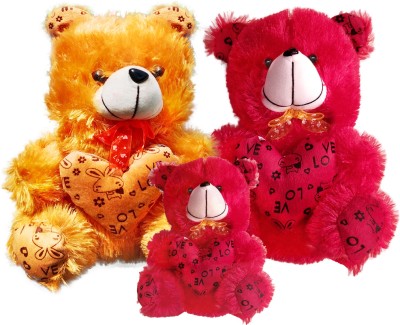 Topgrow Brown and Red Teddy Bear with Heart (13Inch)and Red mini(6inch)Set of 3  - 13 inch(Brown, Red)