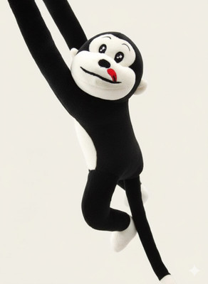 R.B. Fashion Hanging Monkey Soft Toy for Kids – Plush Stuffed Animal with Velcro Hands  - 6 cm(Black)