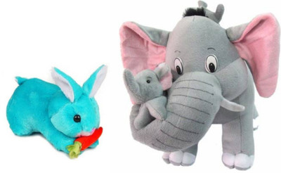 Nihan Enterprises Pack of 2 Mother Elephant and Cute blue rabbit Very Soft and Spongy Toy  - 25 cm(Multicolor)