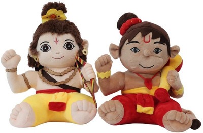 Panda's Box Mantra Chanting Musical Baby Rama & Baby Hanuman Plush Toys Combo Set  - 28 cm(Multicolor)