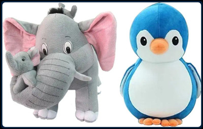 Swarah Collections Kids Elephant Teddy With Blue Penguin Soft Toys For kids-Toys  - 30 cm(Multicolor)