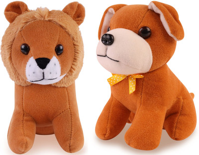 LALKIRAN Baby Lion And Brown Dog Good Looking Stuffed Toys Dog - 20 And Lion  - 20 cm(Multicolor)