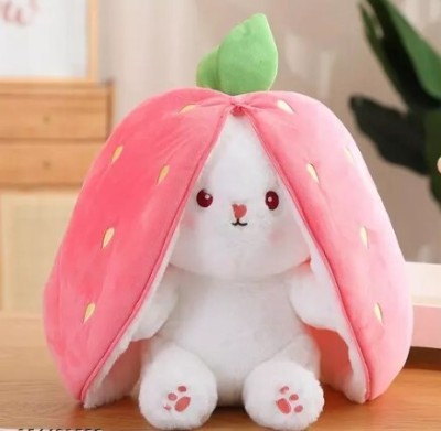 Ktkashish Toys Strawberry Bunny Soft Toy for Kids Playing Birthday Gift 30Cm Zipper Reversible  - 30 cm(Pink)