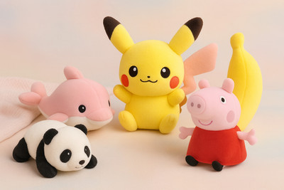 Growgame Soft Plush Toy Combo Set of 5 – Pikachu, Peppa Pig, Panda, Dolphin & Banana  - 15 cm(Multicolor)