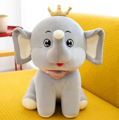 PLUSHJOY King Elephant Soft Stuffed Plush Animal Toy for Kids and Birthday Gift Toys  - 26 cm(Grey)