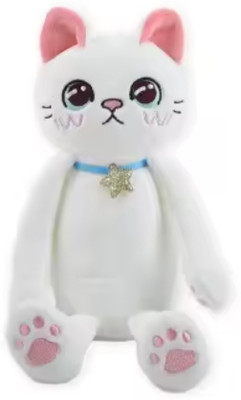 TechMax Solution Long Hand Leg Cat Plush Pillow  - 30 cm(WHITE & PINK)