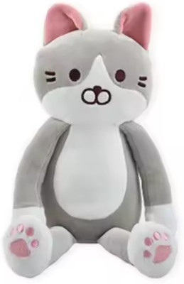 TechMax Solution Long Hand Leg Cat Plush Pillow  - 80 cm(WHITE & GREY)