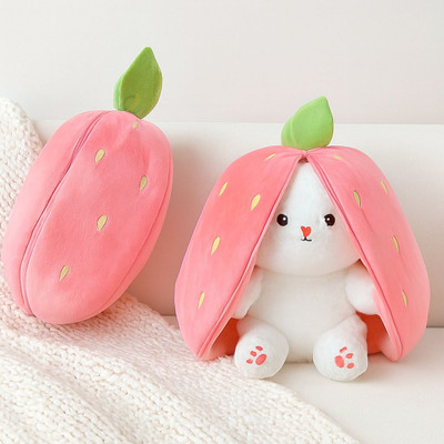MARSELITE Strawberry Bunny Rabbit Soft Toy for Kids Baby Bedroom and Living Room  - 30 cm(Pink)
