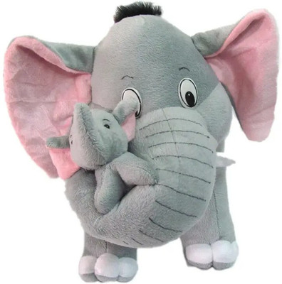 SUIinterprise Mother Elephant With Two Baby Stuffed Soft Toy Teddy Bear  - 42 cm(Grey)