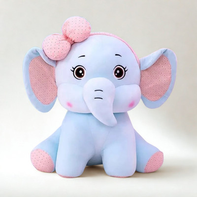VanityX Elephant with Bow Super Soft Plush Toy, Cuddly & Cute Stuffed Animal for Kids  - 30 cm(Blue)