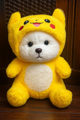 MARSELITE Hoodie Cap Teddy Bear Stuffed Toy, Lovable Huggable | Birthday Gift for Kids  - 28 cm(Yellow)