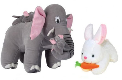 SST Mother Elephant and rabbit combo Babies Soft Stuffed Toy for Kids Baby  - 35 cm(grey and white)