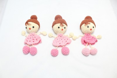 PH Artistic Handmade amigurumi Crochet Decorative Fridge Magnet Pink 3 Doll Toy  - 5 inch(Pink)