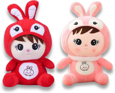 tinytotem Rabbit Doll Soft Toy Yellow and Blue Bunny Plushie pack of 2  - 25 cm(Multicolor)