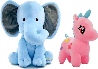 Gking Highy Quality Elephant Sitting With Pink Unicorn Plush Soft Toy For Kids  - 30 cm(Multicolor)