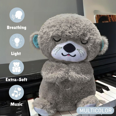 PIRU Breathing Teddy Otter Glowing Music for Baby Sensory Sleep Rhythmic Soft Toy  - 10 cm(Grey)
