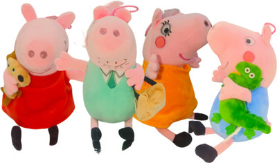 ToyShip Peppa Pig Family Plush Toy – Soft & for Kids - 21 cm (4 Toys Combo)  - 21 cm(Orange, Red, Blue, Green)