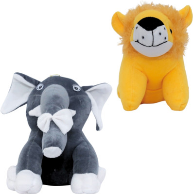 Bamani Combo of 2 Elephant And Lion Soft Toy | Stuffed Animal Toy for Kids  - 14 cm(Multicolor)