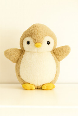 Toyingly Plush Fur Penguin Stuffed Animal, Soft Cuddly Toy, Beige and White  - 30 cm(Beige)
