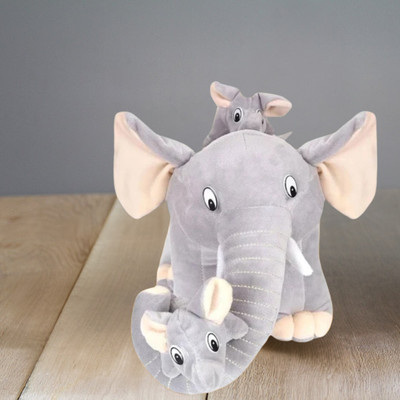 jr jack & rose Elephant Stuffed Animal Plush Toy Set with two babes  - 35 cm(Grey)