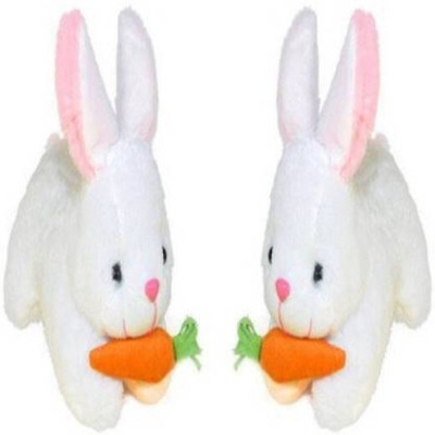 Nihan Enterprises Mother Elephant With 2 Babies Soft Toy and White Rebbit  - 26 cm(White)