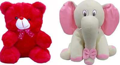SHIVANGI COLLECTIONS Red Teddy With White Appu Elephant Combo Set of 2 Soft Toys For Kids  - 25 cm(Multicolor)