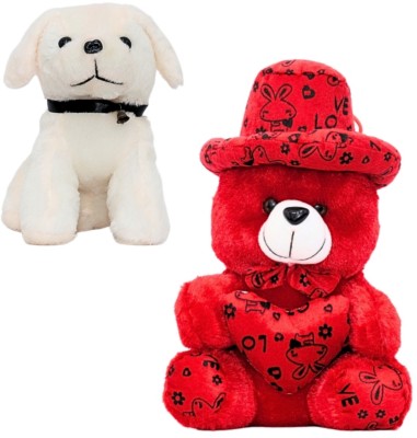 Bamani Combo of 2 Baby Dog And Teddy Bear Soft Toy | Stuffed Animal Toy for Kids  - 13 cm(Multicolor)
