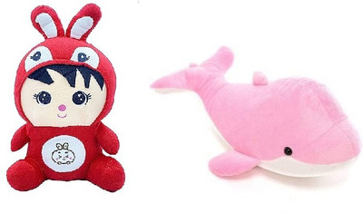 sai ji Bunny Cap Doll with Dollphin Fish Combo Cuddly and Fun Plush Toys (30CM)  - 30 cm(Multicolor)