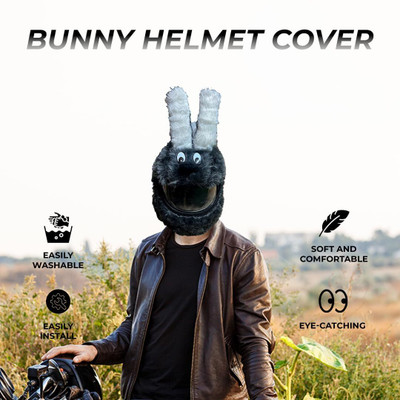 Gking Trending Bike Rider Grey Bunny Helmet Cover With Keychain Combo Helmet Buckle Clip