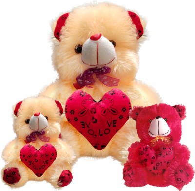 Topgrow Cream Teddy Bear with Heart (13Inch) Cream and Red mini (6inch) Set of 3  - 13 inch(Cream)